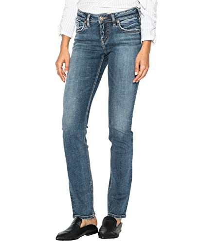 Silver Jeans Damen Suki Mid Rise Straight Leg Jeans, Mittlere Sandstrahlung, 28W x 34L von Silver Jeans