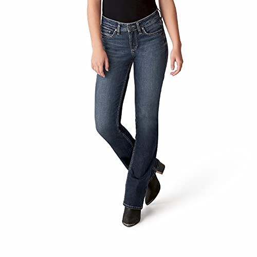 Silver Jeans Co. Damen Suki Mid Rise Slim Bootcut Jeans, Dark Power Stretch, 27W x 33L von Silver Jeans Co.