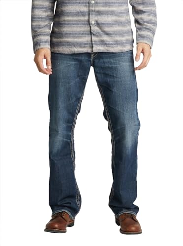 Silver Jeans Co. Herren Gordie Loose Fit Straight Leg Jeans, Dunkle Sandstrahlung, 34W / 30L von Silver Jeans