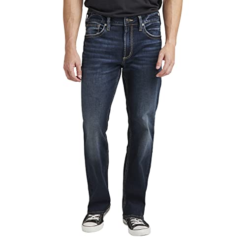 Silver Jeans Co. Herren Zac Relaxed Fit Straight Leg Jeans, Dark Wash SDK350, 34W / 32L von Silver Jeans Co.