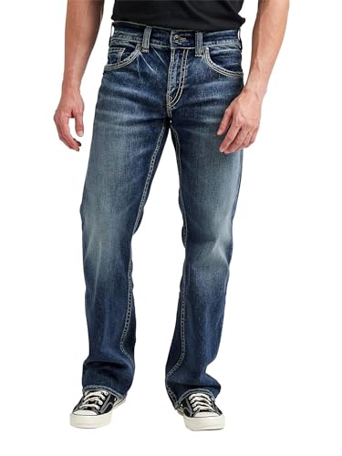 Silver Jeans Co. Herren Zac Relaxed Fit Straight Leg Jeans, Medium Indigo, 28W / 34L von Silver Jeans Co.