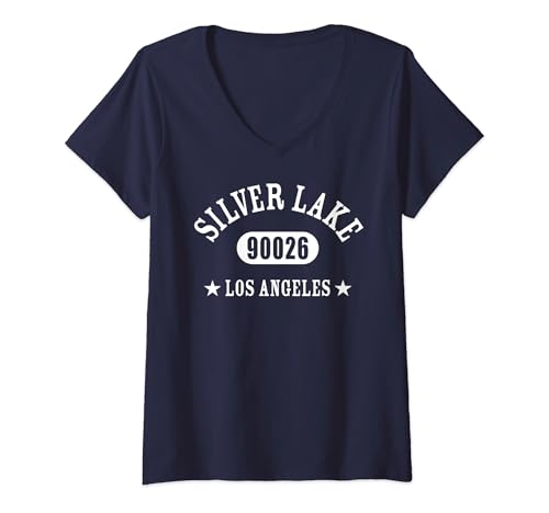 Damen SILVER LAKE Los Angeles CA 90026 Sportliches Design T-Shirt mit V-Ausschnitt von Silver Lake Los Angeles California 90026 Designs