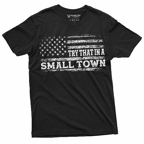 Herren T-Shirt Try That in a Small Town USA Patriotic US Flag Conservative American Shirt, Schwarz, XL von Silver Lake T-shirts