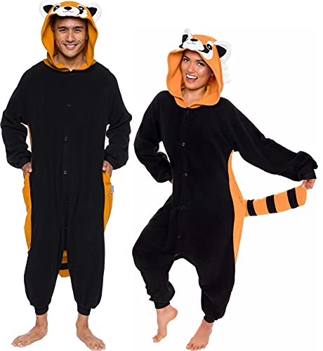 Unisex-Schlafanzug für Erwachsene, Plüsch, Einteiler, Cosplay, roter Panda, Tier-Kostüm, Silber-Lilly, schwarz / orange, X-Large von Funziez!