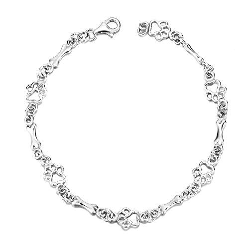 Silver Mountain, Armband aus 925er Sterlingsilber, Pfotenabdruck und Knochen für Hundeliebhaber, 19 cm von Silver Mountain