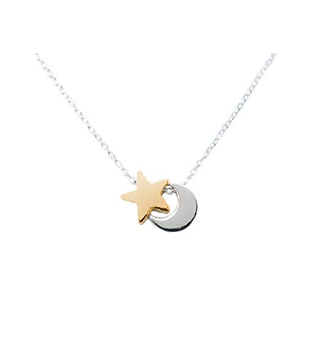 Silver & Steel - Damen Silber 925 - Zweifarbiger Stern- und Mond-Anhänger aus Sterlingsilber - Hypoallergene Materialien - Halskette Damen Silber 925 - S&S von S&S