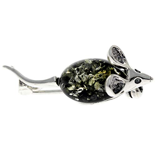 SilverAmber Jewellery UK Brosche Maus Sterling-Silber 925 Grüner Baltischer Bernstein 4107G von SilverAmber Jewellery UK