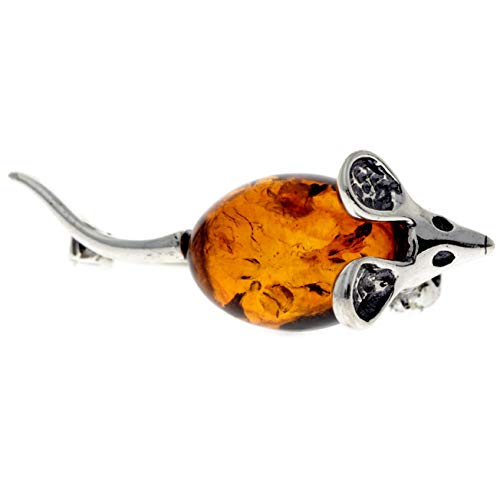 Brosche Maus Sterling-Silber 925 Honig Baltischer Bernstein 4107 von SilverAmber Jewellery