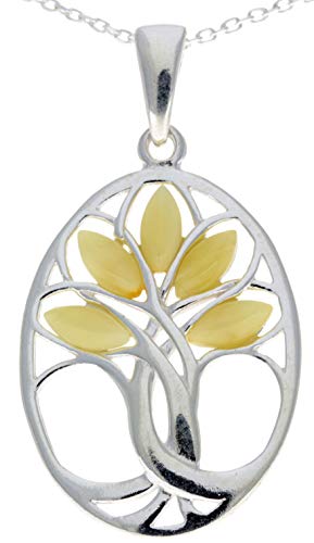 Echter baltischer Cremefarbener Bernstein & Sterling Silber Baum des Lebens Anhänger ohne Kette - GL364L von SilverAmber Jewellery UK