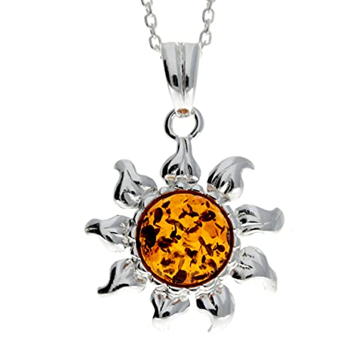 Echter baltischer Honig Bernstein & Sterling Silber Stern Sonnen Anhänger ohne Kette - GL392C von SilverAmber Jewellery UK