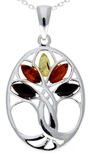 Echter baltischer Mehrfarbiger Bernstein & Sterling Silber Baum des Lebens Anhänger ohne Kette - GL364M von SilverAmber Jewellery UK