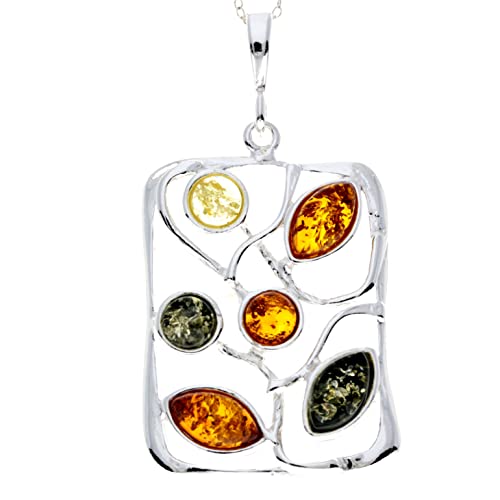 Echter mehrfarbiger (Mischung) baltischer Bernstein & Sterling Silber exklusiver moderner Anhänger ohne Kette – M372 von SilverAmber Jewellery UK