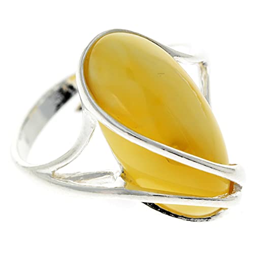 Großer verstellbarer Ring aus 925er Sterlingsilber und baltischem Cremefarbener Bernstein - GL423LA von SilverAmber Jewellery