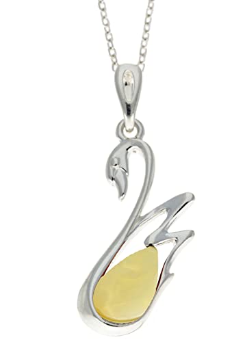 SilverAmber Jewellery - Echter baltischer Cremefarbener Bernstein & Sterling Silber Schwan-Anhänger ohne Kette – GL378L von SilverAmber Jewellery UK