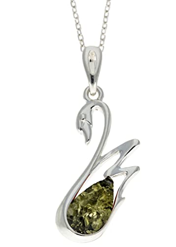 SilverAmber Jewellery - Echter baltischer Grüner Bernstein & Sterling Silber Schwan-Anhänger ohne Kette – GL378G von SilverAmber Jewellery UK