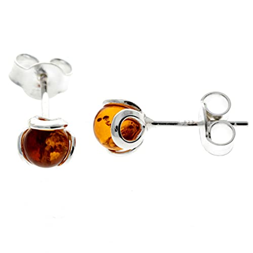 SilverAmber Jewellery UK 925 Sterling Silber mit baltischer Bernstein – Ohrstecker rund Ohrringe - 5966 von SilverAmber Jewellery UK