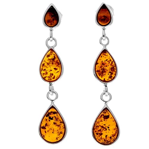 SilverAmber Jewellery UK - 925 Sterling Silber mit baltischer Bernstein - baumelnde Ohrringe - GL150 (Cognac) von SilverAmber Jewellery UK