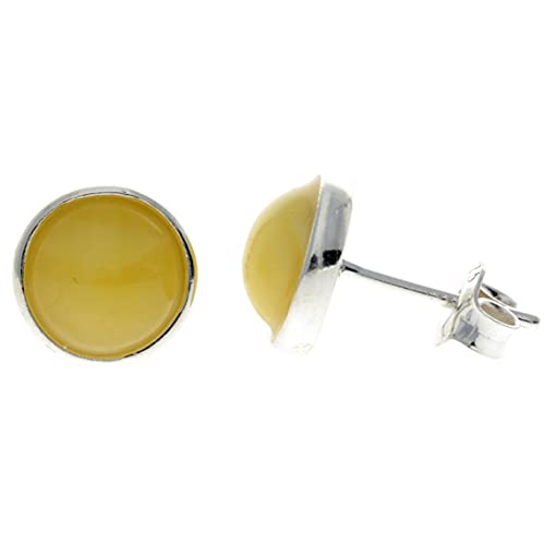 SilverAmber Jewellery UK 925 Sterling Silber mit baltischer Cremefarbener Bernstein – Ohrstecker rund Ohrringe - GL189L8 von SilverAmber Jewellery UK