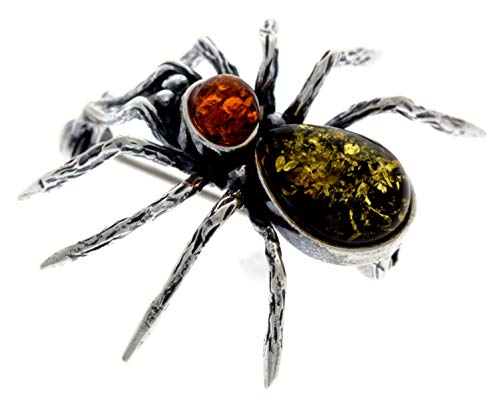 Spinne-Brosche Sterling-Silber 925 Baltischer Mehrfarbiger Bernstein - 4152M2 von SilverAmber Jewellery UK