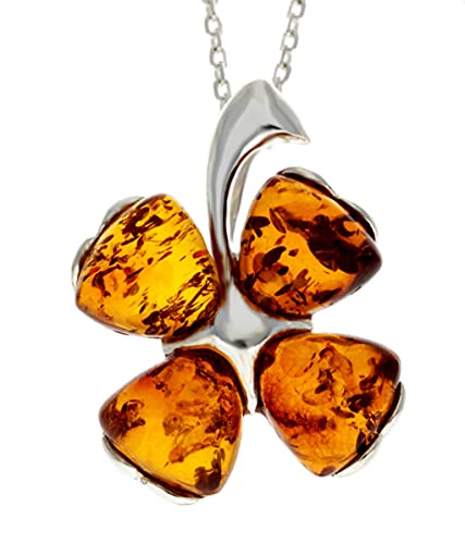 SilverAmber Jewellery UK Echter baltischer Bernstein & Sterling silber Glücksklee-Anhänger ohne Kette – GL283C von SilverAmber Jewellery UK