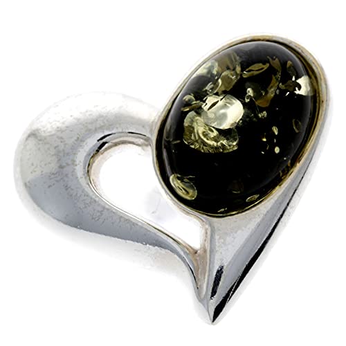 Sterling-Silber 925 Baltischer Grüner Bernstein Herz-Brosche - GL816G von SilverAmber Jewellery UK