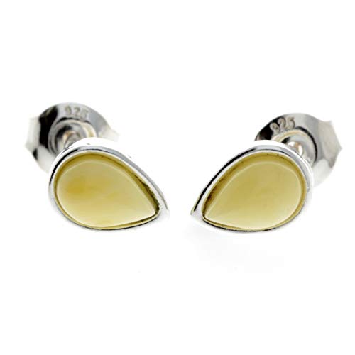 Ohrstecker Ohrringe Tropfenform 925 Sterling Silber Baltischer Bernstein für Damen oder Mädchen M638 cognac grün und zitrone, Stein, Bernstein von SilverAmber Jewellery UK