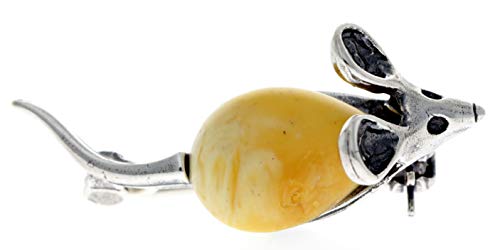 SilverAmber Jewellery Brosche Maus Sterling-Silber 925 Baltischer Zitronen-Bernstein 4107W von SilverAmber Jewellery