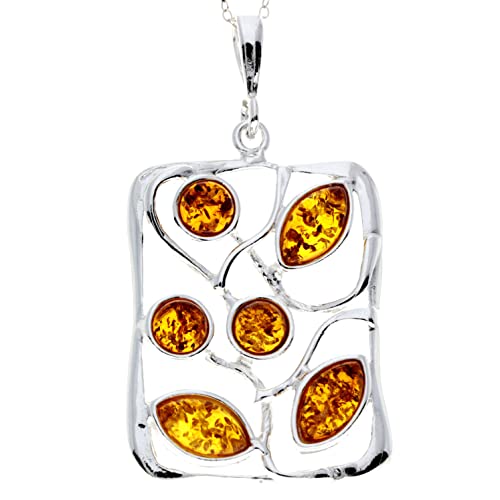 Echter baltischer Bernstein in Cognac & Sterlingsilber, exklusiver moderner Anhänger ohne Kette – M372C von SilverAmber Jewellery
