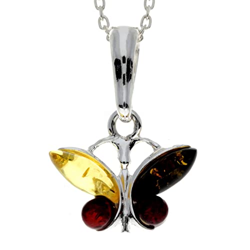 SilverAmber Jewellery Echter mehrfarbiger (Mischung) baltischer Bernstein & Sterlingsilber kleiner süßer Schmetterlingsanhänger ohne Kette – 719M von SilverAmber Jewellery