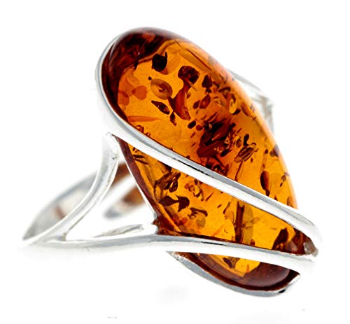 Großer verstellbarer Ring aus 925er Sterlingsilber und baltischem Honig Bernstein - GL423A von SilverAmber Jewellery