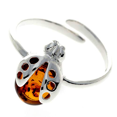 Ring Sterling-Silber 925 baltischer Bernstein Marienkäfer GL491A, Edelstein, Bernstein von SilverAmber Jewellery