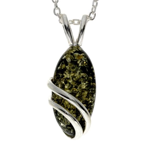 Schöner 925er Sterlingsilber und echter baltischer Bernstein, oval, moderner Designer-Anhänger, Kette nicht im Lieferumfang enthalten – GL271, Stein Sterling-Silber Harz, Bernstein von SilverAmber Jewellery