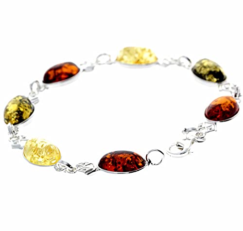 SilverAmber Jewellery - 925 Sterling Silber mit oval baltischem Mehrfarbiger Bernstein Armband - 19.5 cm - 3233 von SilverAmber Jewellery