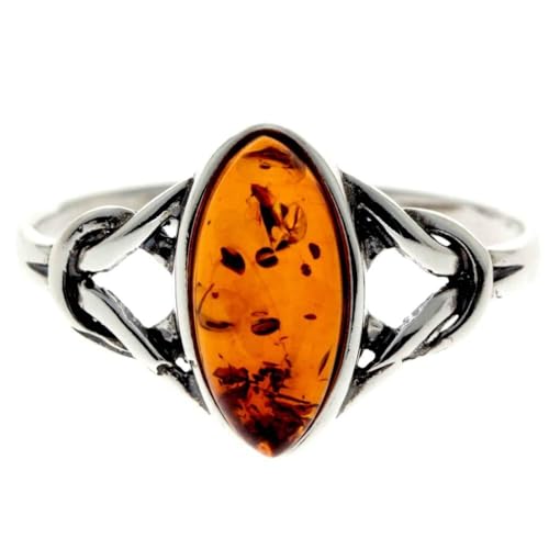 SilverAmber Jewellery - 925 Sterling Silber & Echter Baltischer Honig Bernstein Keltischer Ring - Ringgröße 51 (16.2) - 7503K von SilverAmber Jewellery