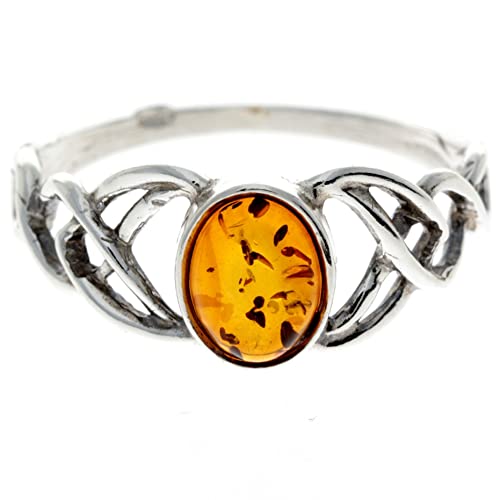 SilverAmber Jewellery - 925 Sterling Silber & Echter Baltischer Honig Bernstein Keltischer Ring - Ringgröße 52 (16.6) - 7482L von SilverAmber Jewellery