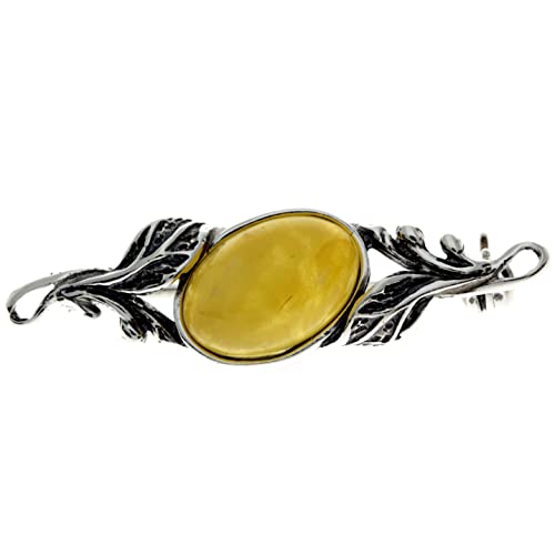 SilverAmber Jewellery - 925 Sterling Silber & echter baltischer Cremefarbener Bernstein Klassische Brosche 4022L von SilverAmber Jewellery