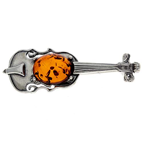 SilverAmber Jewellery Brosche Violine Sterling-Silber 925 Cognac Baltischer Bernstein 4106 von SilverAmber Jewellery