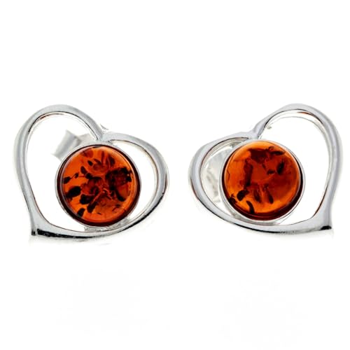 SilverAmber Jewellery UK - 925 Sterling Silber mit baltischem Honig Bernstein - Herz Ohrstecker - 5948C von SilverAmber Jewellery