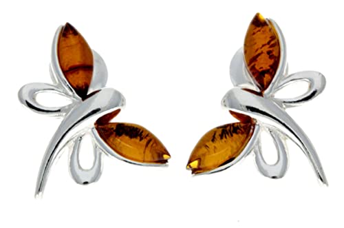 SilverAmber Jewellery UK - 925 Sterling Silber mit baltischem Honig Bernstein - Libelle Ohrstecker - GL146 von SilverAmber Jewellery