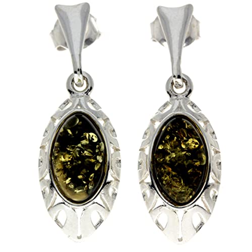 SilverAmber Jewellery UK - 925 Sterling Silber mit baltischer Grüner Bernstein - baumelnde Ohrringe - GL191G von SilverAmber Jewellery