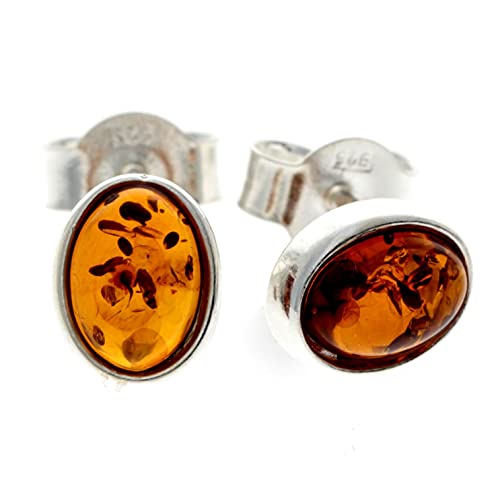 SilverAmber Jewellery UK - 925 Sterling Silber mit baltischer Honig Bernstein - Oval Ohrstecker Ohrringe - 8238C von SilverAmber Jewellery