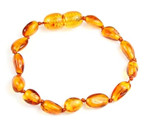SilverAmber Fußkettchen, baltischer Bernstein, Cognac, handgefertigt, 100 % echte Bernsteinbohnenperlen, Premium-Qualität, Größen 12–26 cm, 15 cm, Stoff, Bernstein von SilverAmber Jewellery