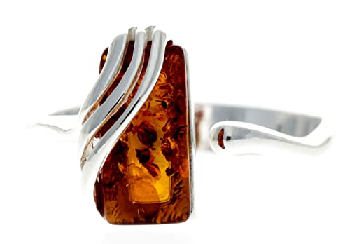 SilverAmber Jewellery - Verstellbarer ringe aus 925er Sterlingsilber und rechteckiger baltischem Honig Bernstein - GL418A von SilverAmber Jewellery