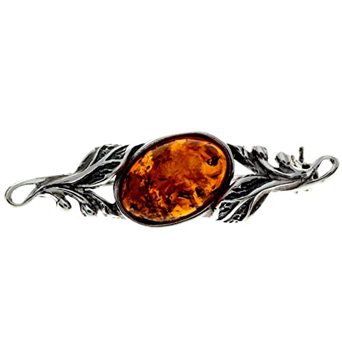 SilverAmber Jewellery - 925 Sterling Silber & echter baltischer Honig Bernstein klassische Brosche 4022 von SilverAmber Jewellery