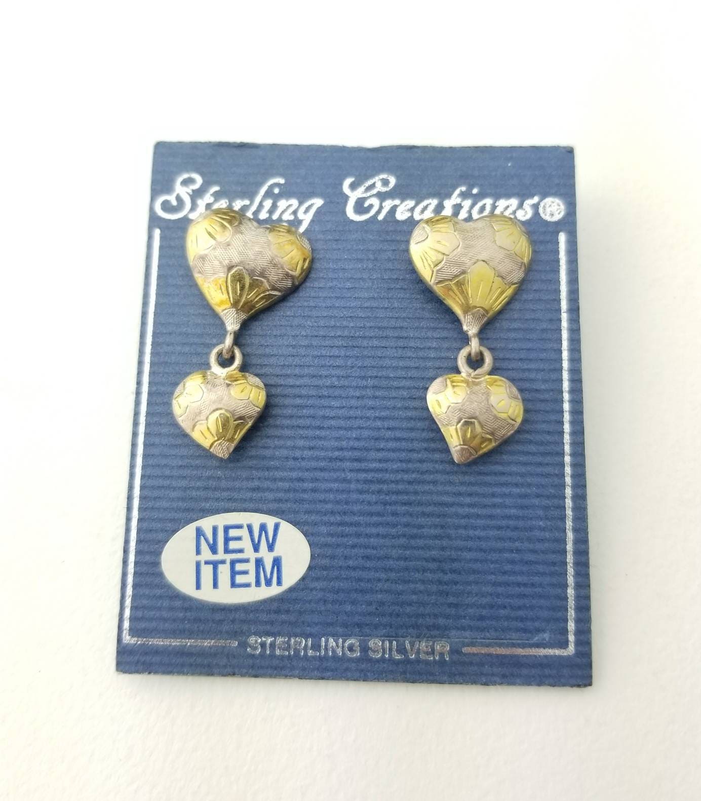 Neue Alte Lager Vintage Sterling Silber Creations Gold Ton Floral Herz Zwei Stück Baumeln Ohrringe Neue Alte Lager Vintage Sterling Silber Creations Gold Ton Floral Herz Zwei Stück Baumeln Ohrringe von SilverAppleGalleries