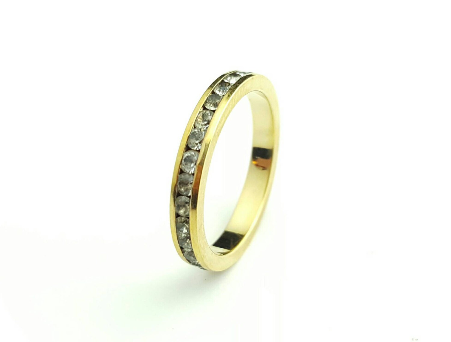 Vintage Espo Sterling Gold Ton Auf Silber Channel Cut Klaren Edelstein Eternity Ring - Größe 5, 5 Vintage Espo Sterling Gold Ton Auf Silber Channel Cut Klaren Edelstein Eternity Ring - Größe 5, 5 von SilverAppleGalleries