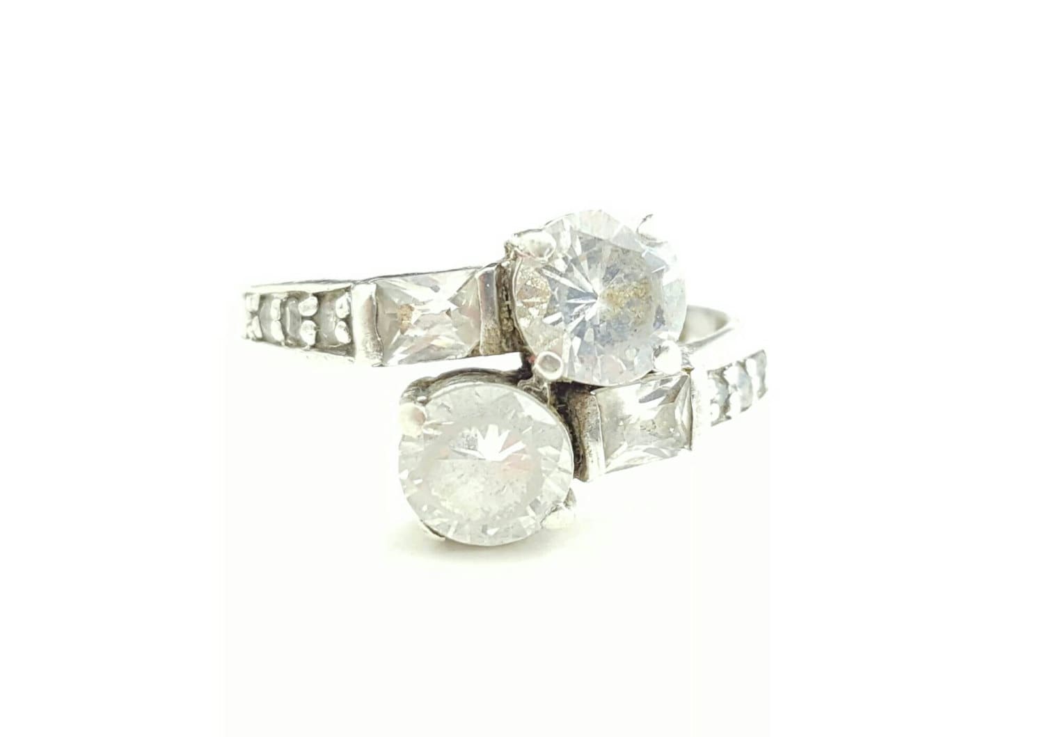 Vintage Sterling Silber Double Clear Runde Edelstein Helix Ring Mit Mehreren Akzent Steine - Größe 7, 5 von SilverAppleGalleries