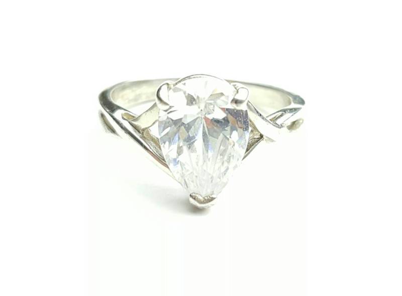 Vintage Sterling Silber Geflochtener Knoten Twist Ring Mit Pear Cut Klarem Edelstein - Größe 8, 5 Vintage Sterling Silber Geflochtener Knoten Twist Ring Mit Pear Cut Klarem Edelstein - Größe 8, 5 von SilverAppleGalleries