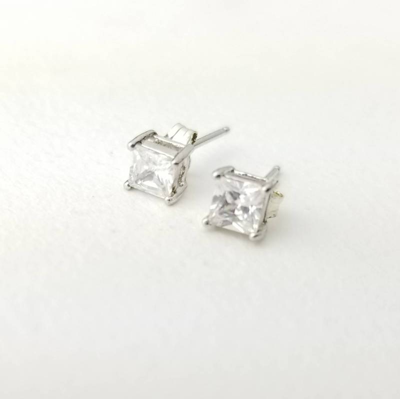 Vintage Sterling Silber Square Cut Klare Edelstein Ohrstecker von SilverAppleGalleries