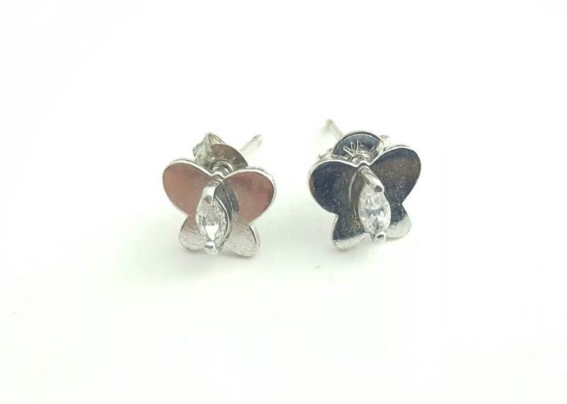 Zierliche Vintage Sterling Silber Und Klare Edelstein Schmetterling Ohrstecker von SilverAppleGalleries